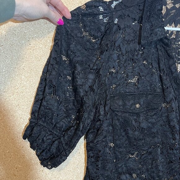 Susan Graver Occasions Short-Sleeve Button-Front Lace Top Plus Size 1X Stretch - Picture 10 of 11